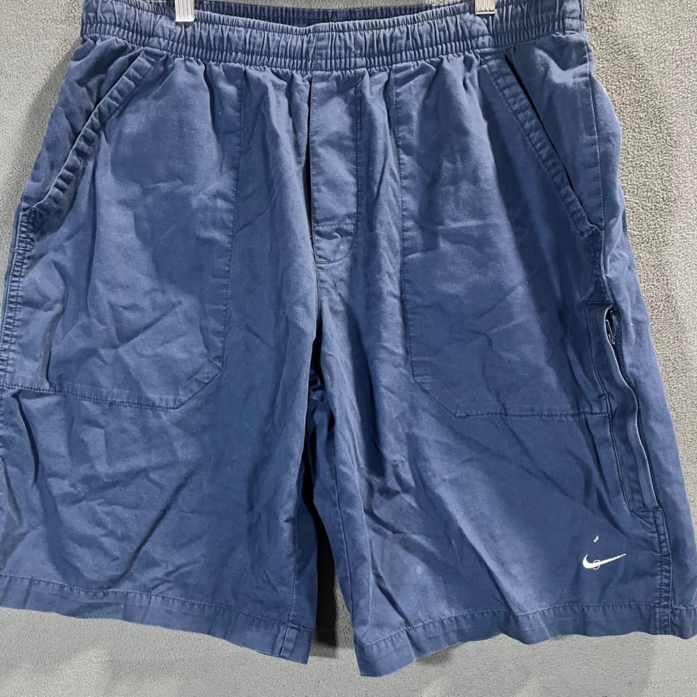 Nike Mens Cargo Shorts Navy Blue Elastic Waist Pockets Swoosh Logo Large